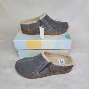 EARTH ORIGINS Grey Johanna 2 Suede Fleece Lined Mule Clog Slipper Cabincore Sz 7